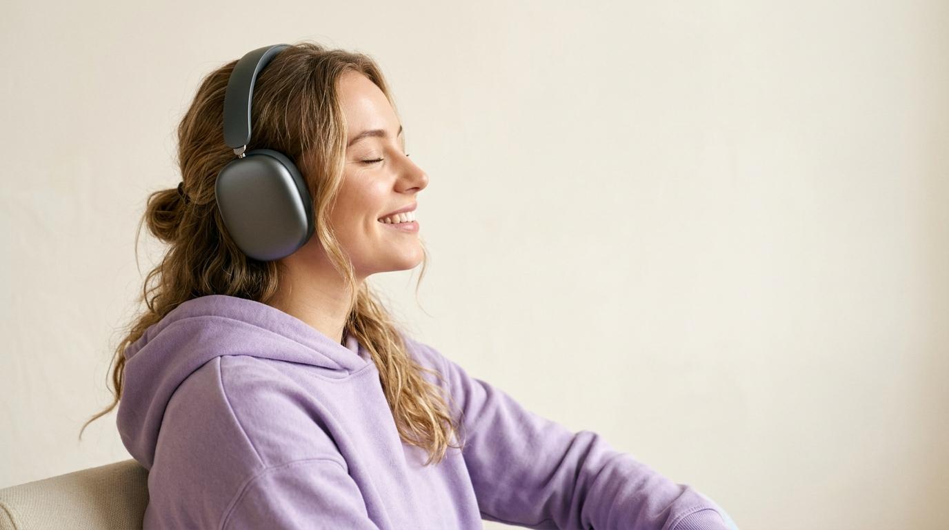 Girl enjoying music with premium headphones